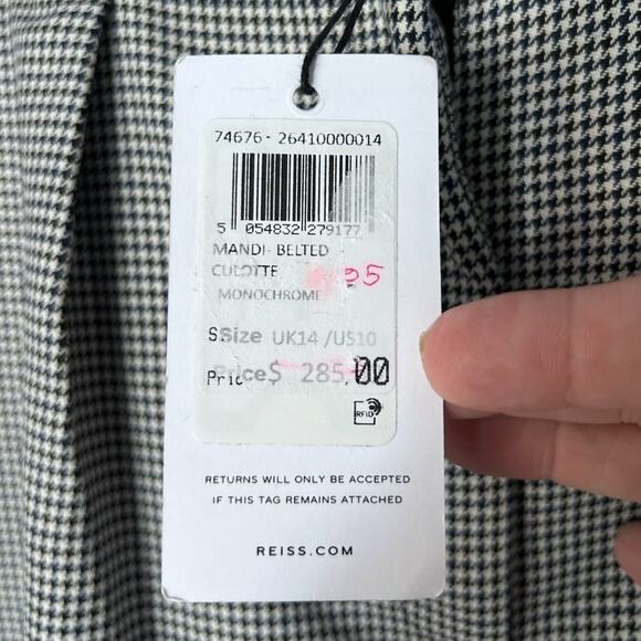 Reiss Mollie Belted Culotte Pants Monochrome Houndstooth Women's Size 10 NEW - Picture 7 of 9